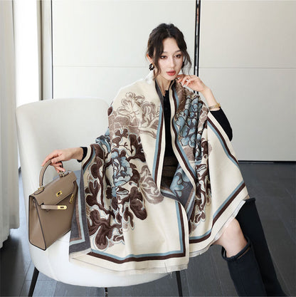 National Style Elegant Cashmere Scarf Double-sided Dual-use Jacquard Shawl
