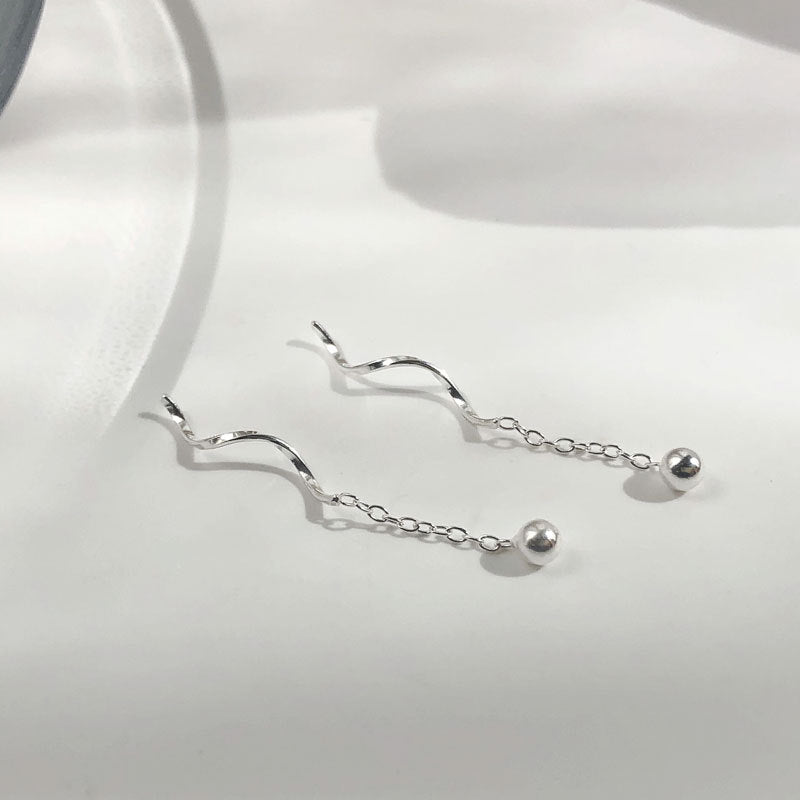 Niche Design S925 Silver Wavy Ball Hanging Earrings