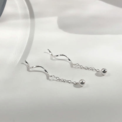 Niche Design S925 Silver Wavy Ball Hanging Earrings