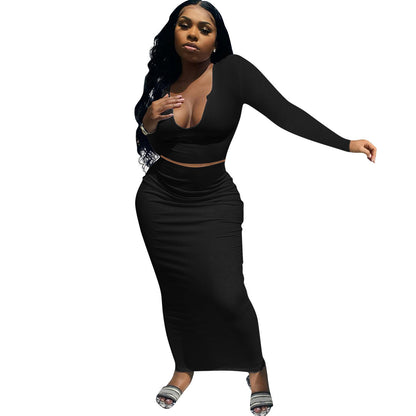 Women's European And American Solid Color V-neck Suit