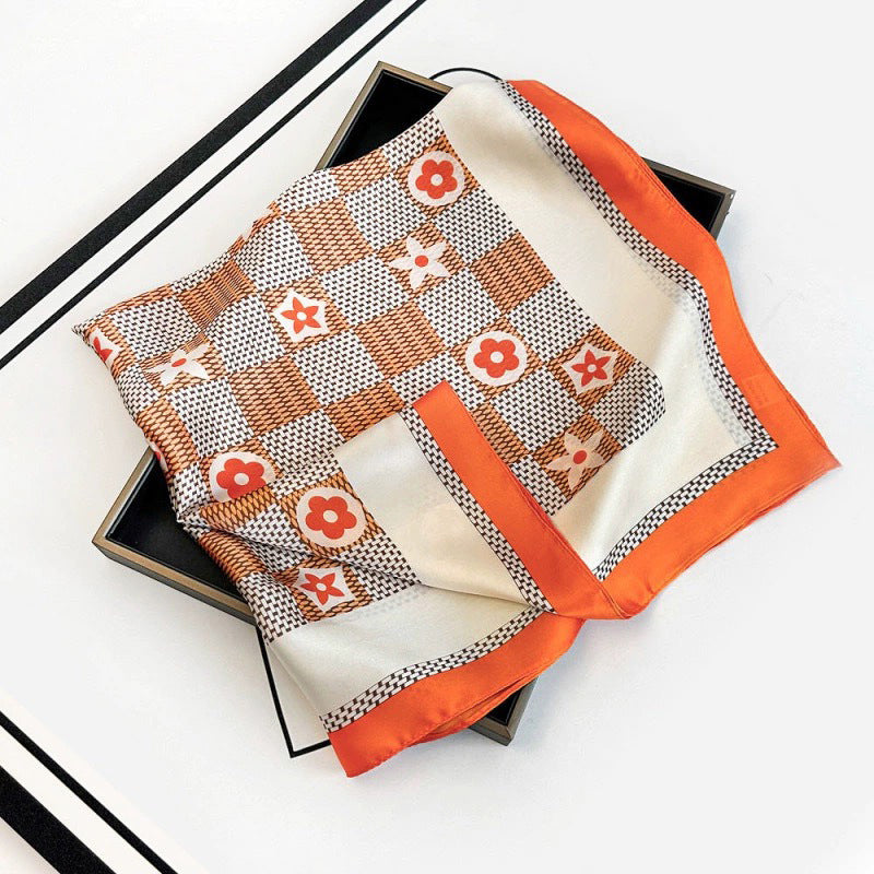 Black And White Striped Small Square Towel Silk Scarf Women's Headscarf Spring And Autumn