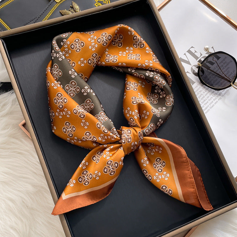 Black And White Striped Small Square Towel Silk Scarf Women's Headscarf Spring And Autumn