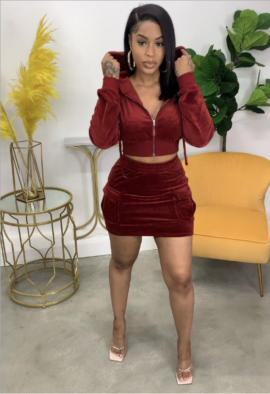 Women's Fashion Personalized V-neck Sweater Skirt Suit