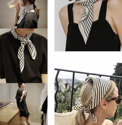 Black And White Striped Small Square Towel Silk Scarf Women's Headscarf Spring And Autumn