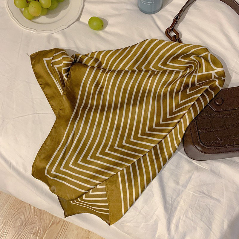 Black And White Striped Small Square Towel Silk Scarf Women's Headscarf Spring And Autumn