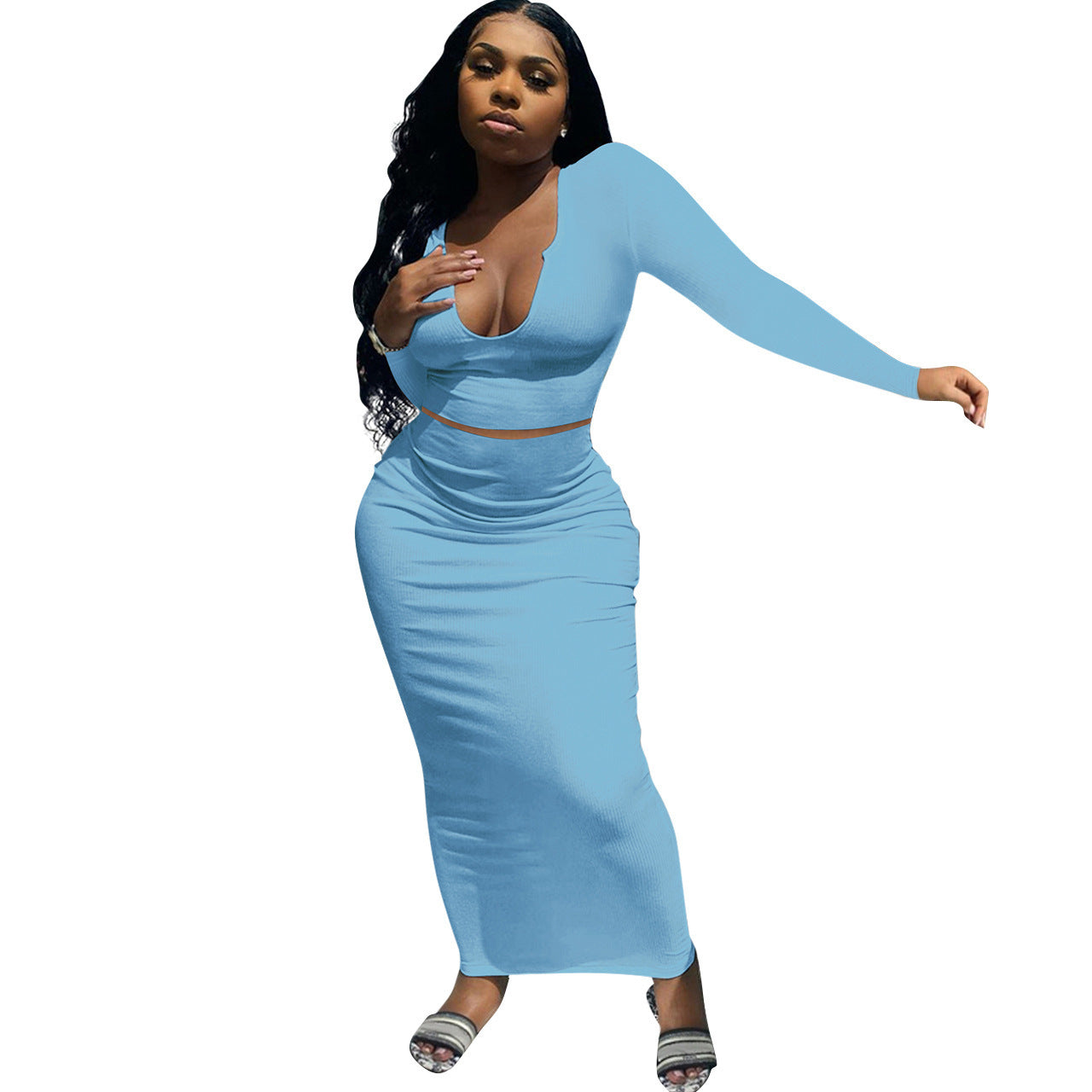 Women's European And American Solid Color V-neck Suit