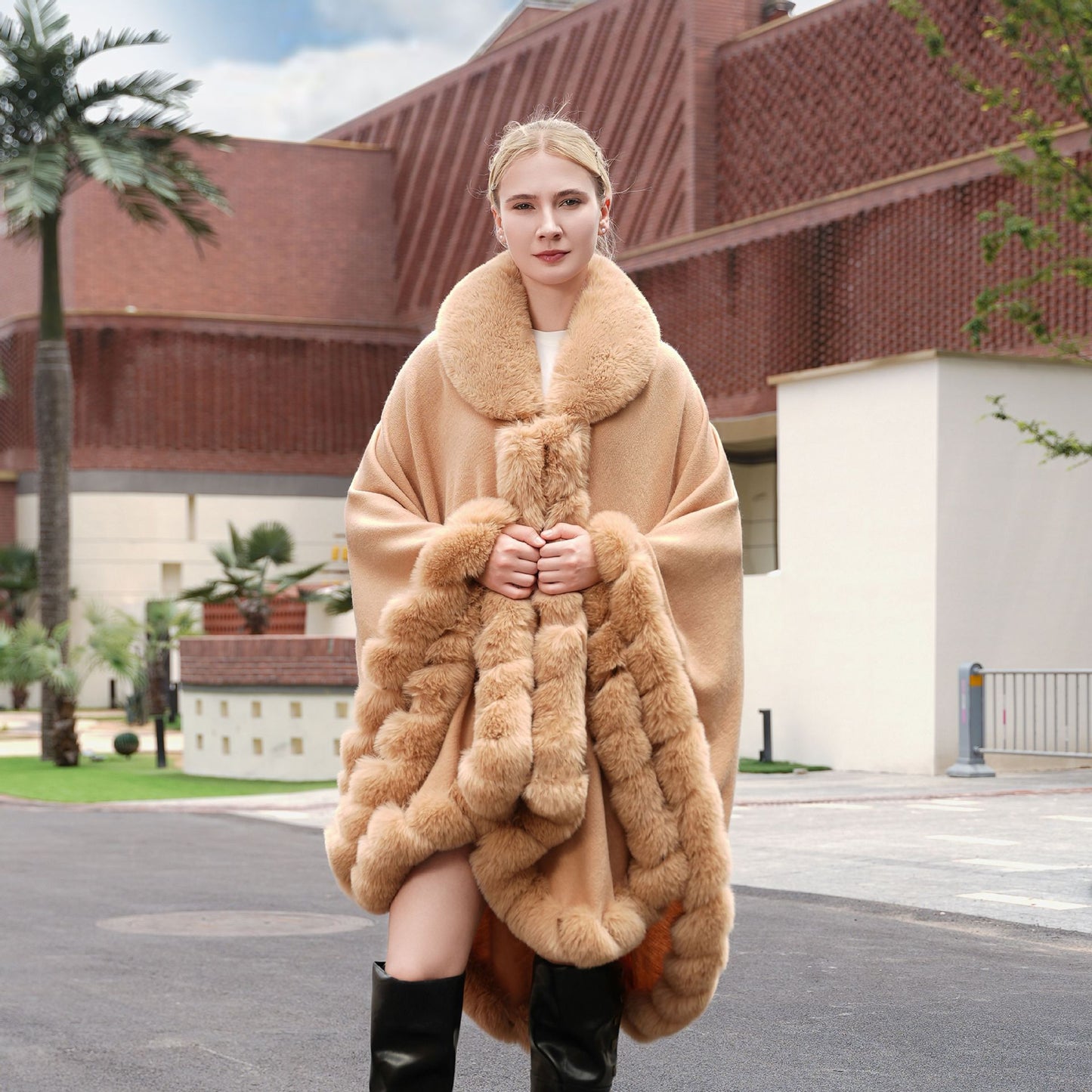 Temperament Pure Color Shawl Cape Oversized Knit Warm Cardigan