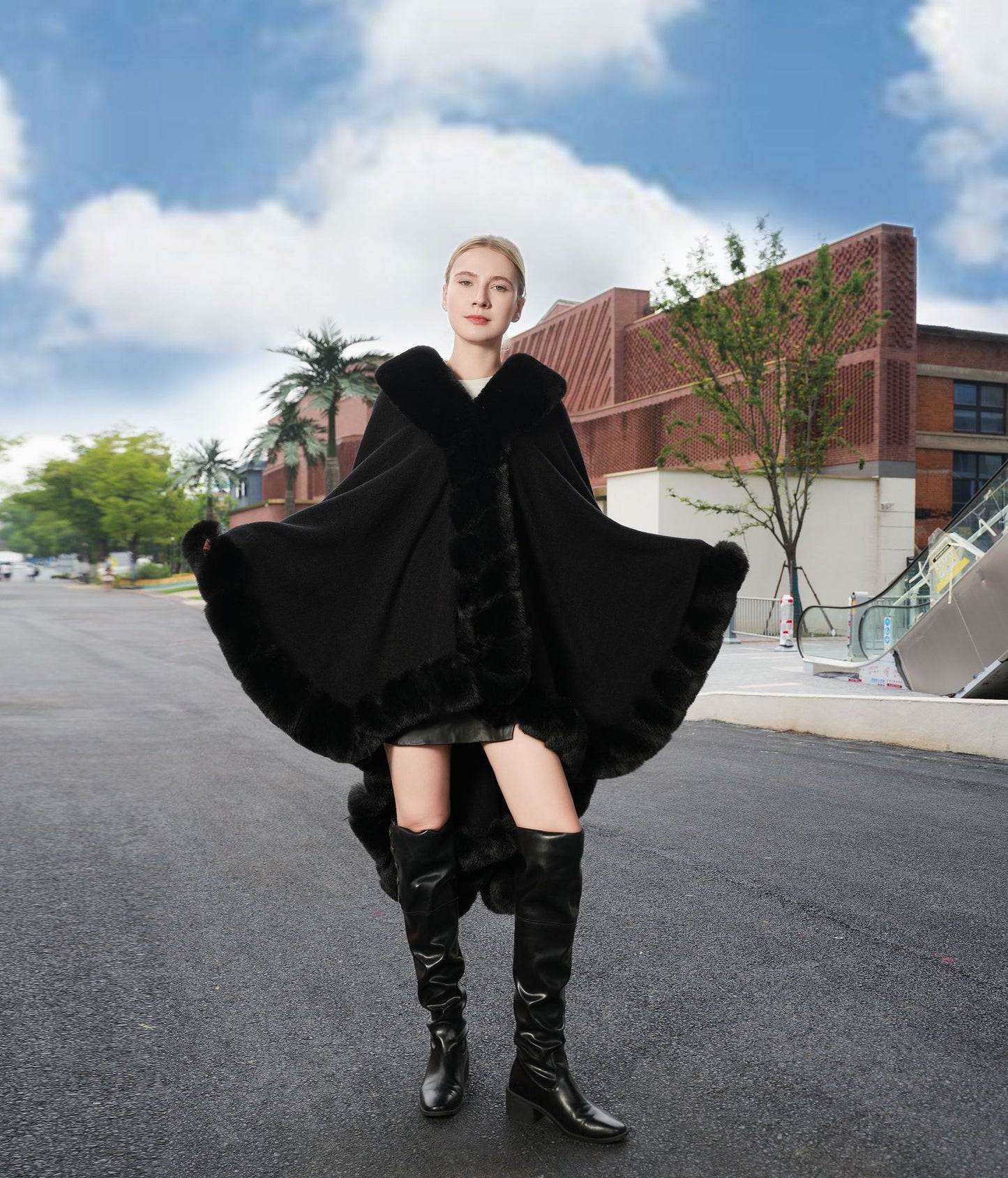Temperament Pure Color Shawl Cape Oversized Knit Warm Cardigan
