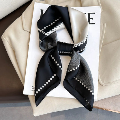 Black And White Striped Small Square Towel Silk Scarf Women's Headscarf Spring And Autumn
