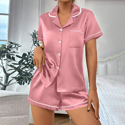 Casual Pajamas Women's Artificial Silk Soft Double Short Lapel