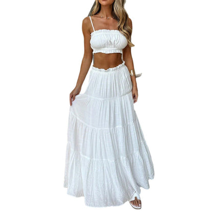 Casual Vacation Spaghetti Straps Tube Top Skirt Suit