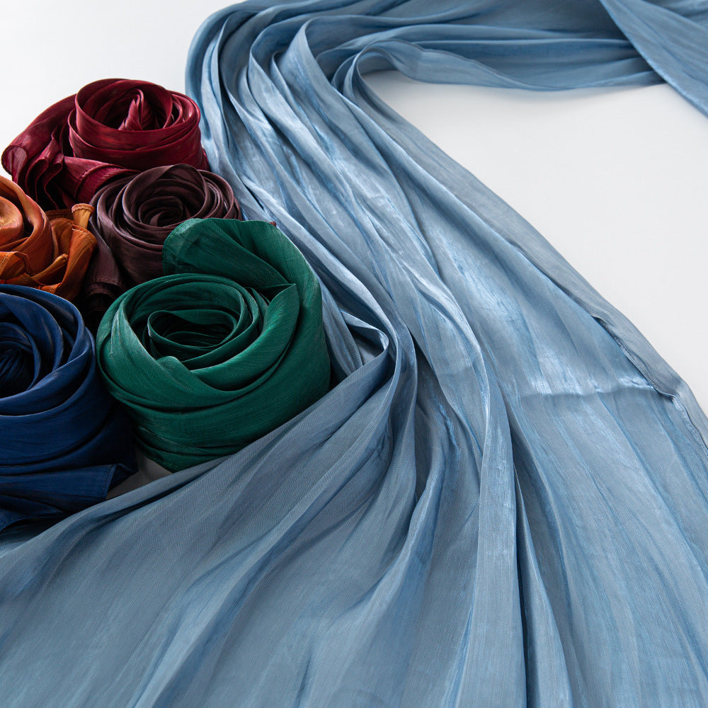 Solid Color Thin Travel Sun Protection Shawl Linen Plain Satin Scarf