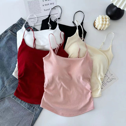 Women's Pure Color Casual Versatile Sling Pleated With Chest Pad Vest