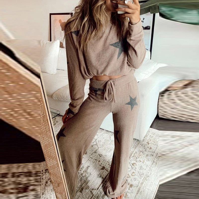 Fashionable Printed Long-sleeved Two-piece Suit For Women