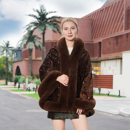 Knitted All-matching Loose Cloak Robe Fleece-lined Sequined Elegant Shawl