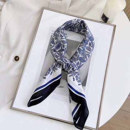 Black And White Striped Small Square Towel Silk Scarf Women's Headscarf Spring And Autumn