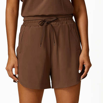Loose Half Zipper And Lapel Sleeveless Top Casual Trousers Lace-up Shorts Three-piece Set
