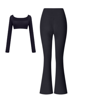 Flared Pants Solid Color Sports Long-sleeve Suit