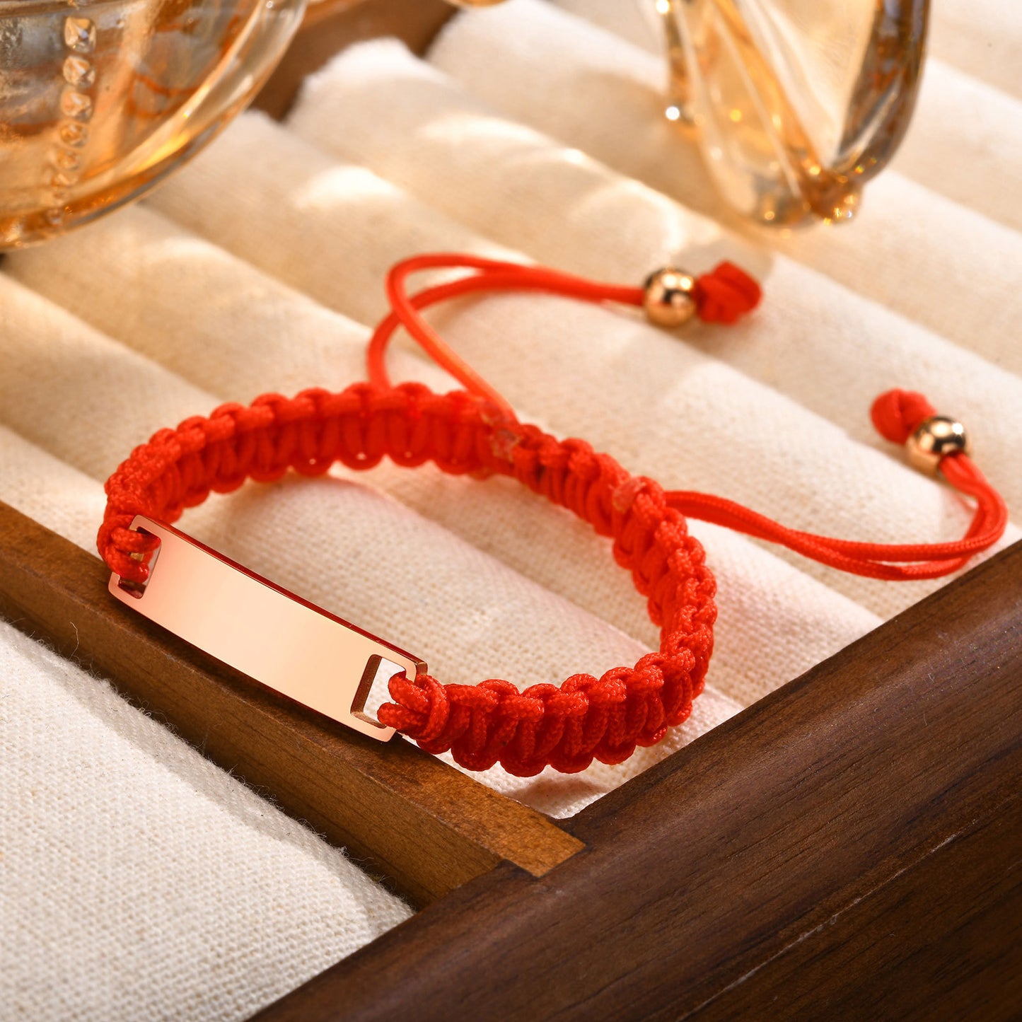 Stainless Steel Curved Brand Red Nylon Rope Woven Children's Bracelet Rose Gold