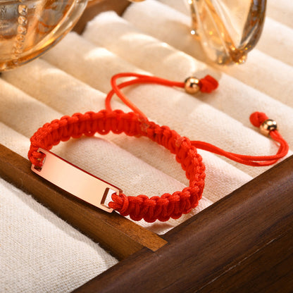 Stainless Steel Curved Brand Red Nylon Rope Woven Children's Bracelet Rose Gold