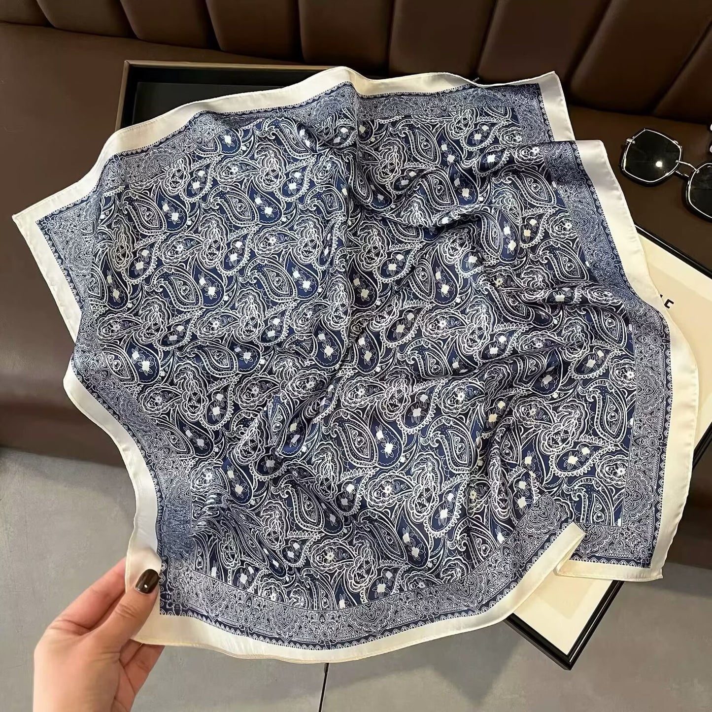 Black And White Striped Small Square Towel Silk Scarf Women's Headscarf Spring And Autumn