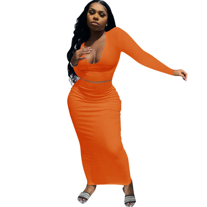 Women's European And American Solid Color V-neck Suit