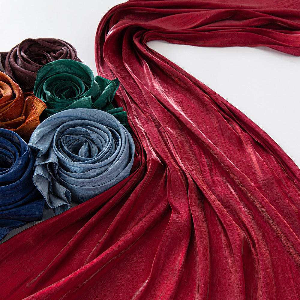 Solid Color Thin Travel Sun Protection Shawl Linen Plain Satin Scarf