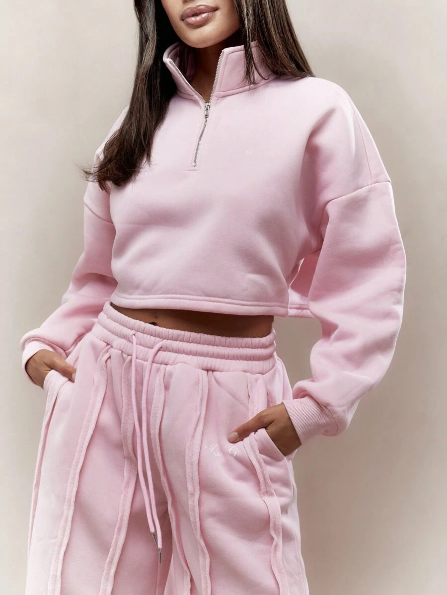 Women's Solid Color Casual Pullover Trousers Suit