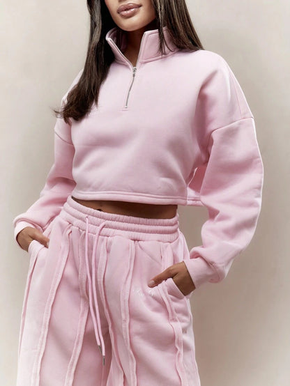 Women's Solid Color Casual Pullover Trousers Suit