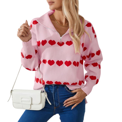Female With Hearts Contrast Color Pullover Top
