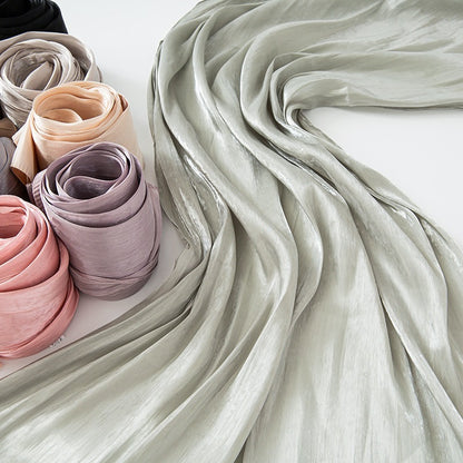 Solid Color Thin Travel Sun Protection Shawl Linen Plain Satin Scarf