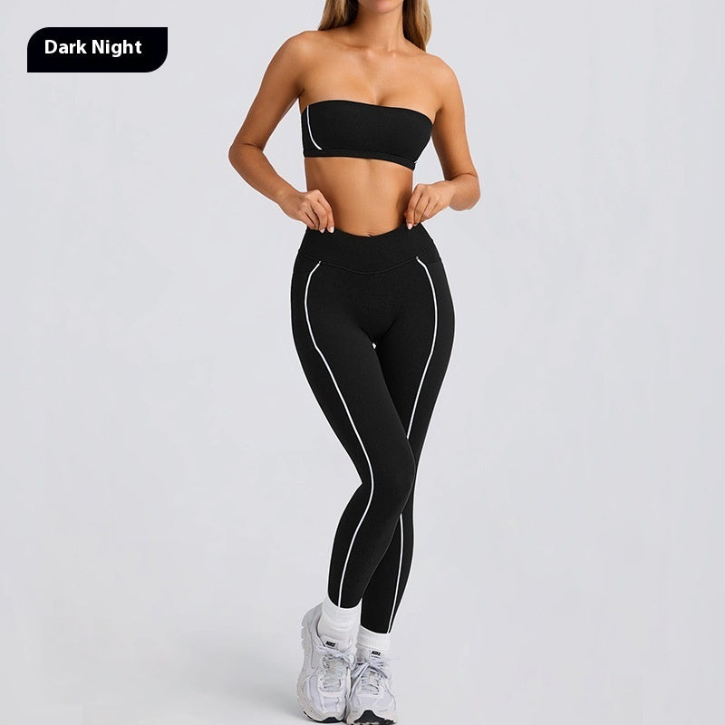 Women's Solid Color Sports Tube Top Strapless Trousers Suit