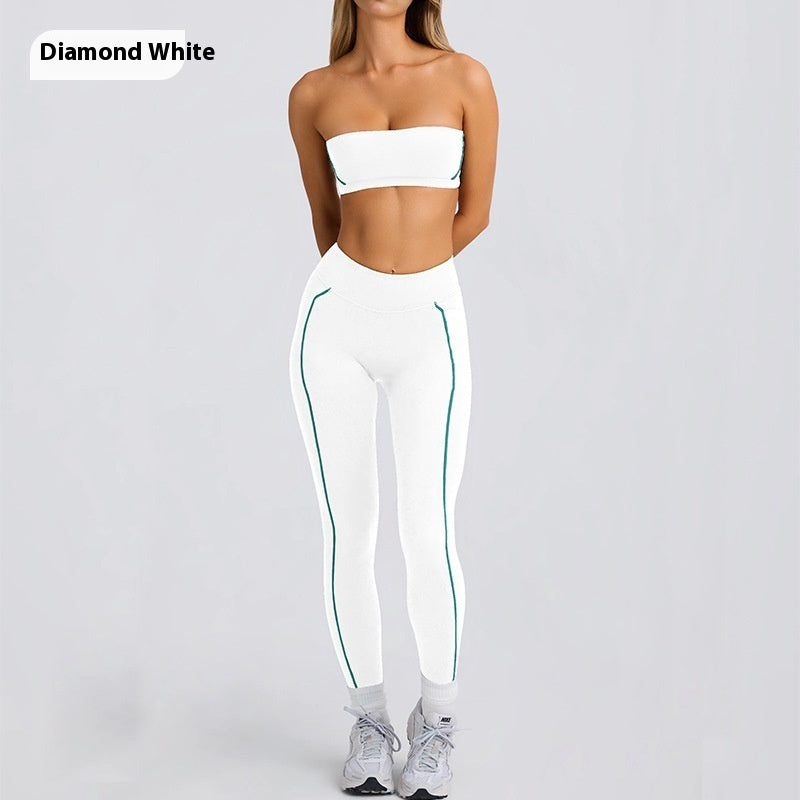Women's Solid Color Sports Tube Top Strapless Trousers Suit