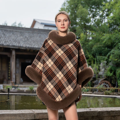 Elegant Autumn And Winter Warm Cloak Fleece-lined Thickened Fur Shawl