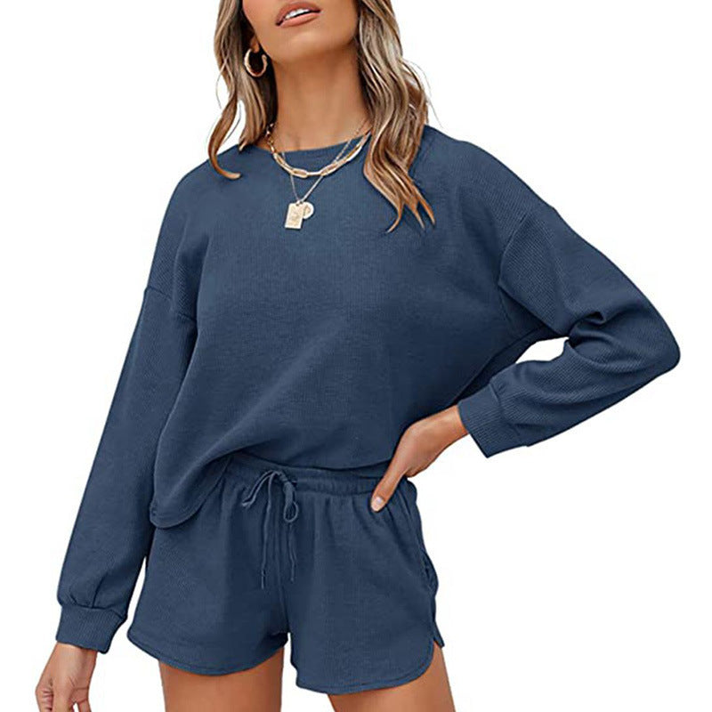 Round Neck Homewear Casual Long Sleeve Drawstring Suit