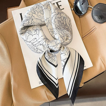 Black And White Striped Small Square Towel Silk Scarf Women's Headscarf Spring And Autumn