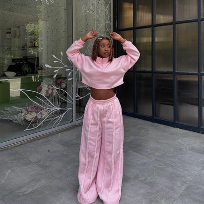 Women's Solid Color Casual Pullover Trousers Suit