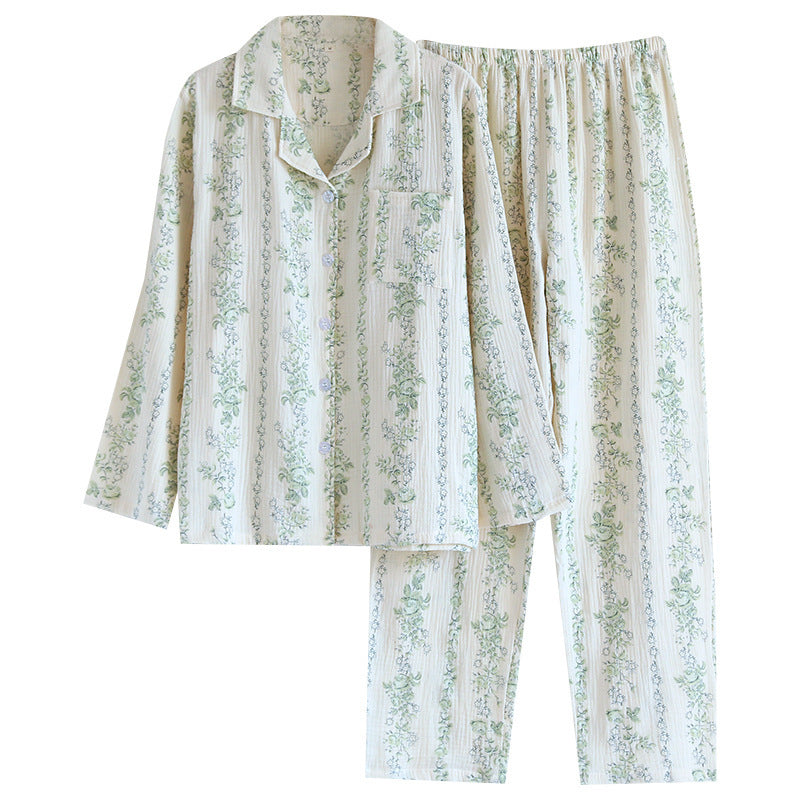 Women's Pure Cotton Lapel Simple Loose Homewear Pajamas Suit
