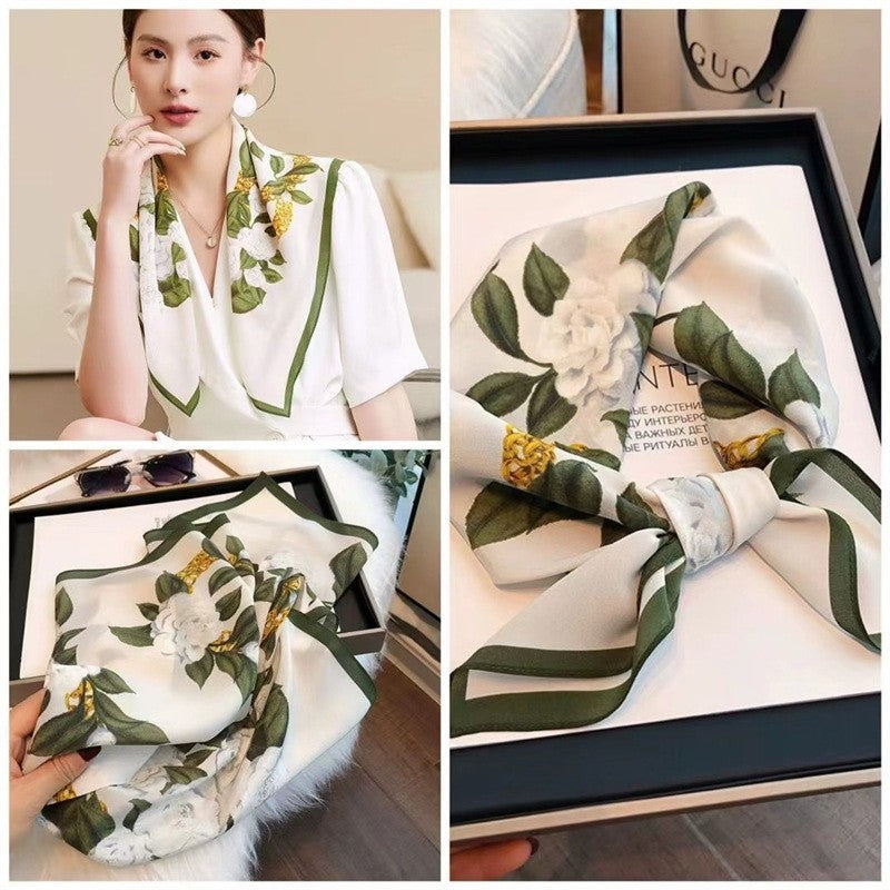 Black And White Striped Small Square Towel Silk Scarf Women's Headscarf Spring And Autumn