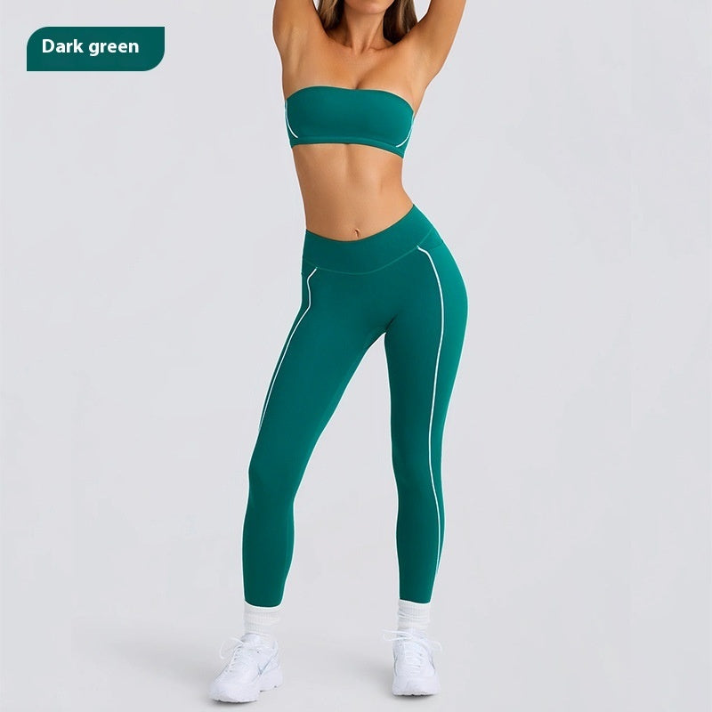Women's Solid Color Sports Tube Top Strapless Trousers Suit