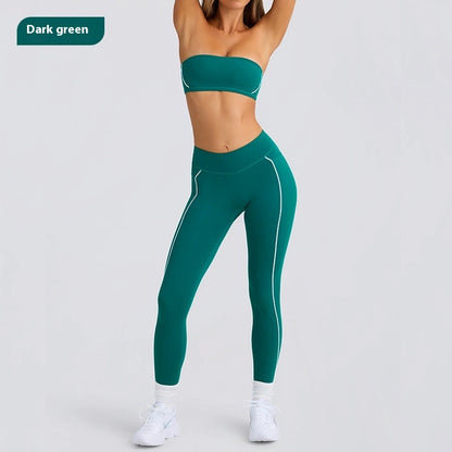 Women's Solid Color Sports Tube Top Strapless Trousers Suit