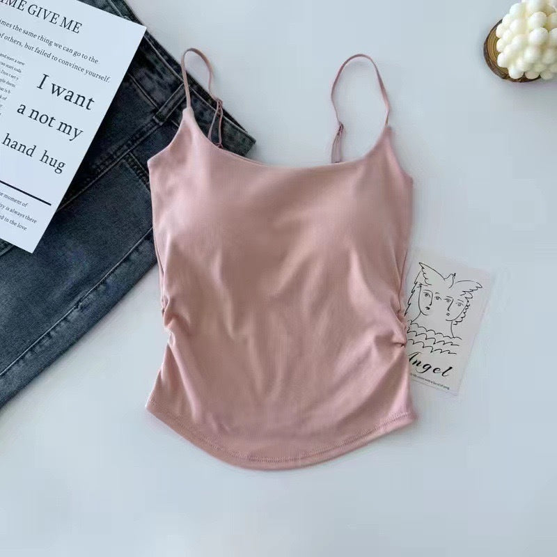 Women's Pure Color Casual Versatile Sling Pleated With Chest Pad Vest