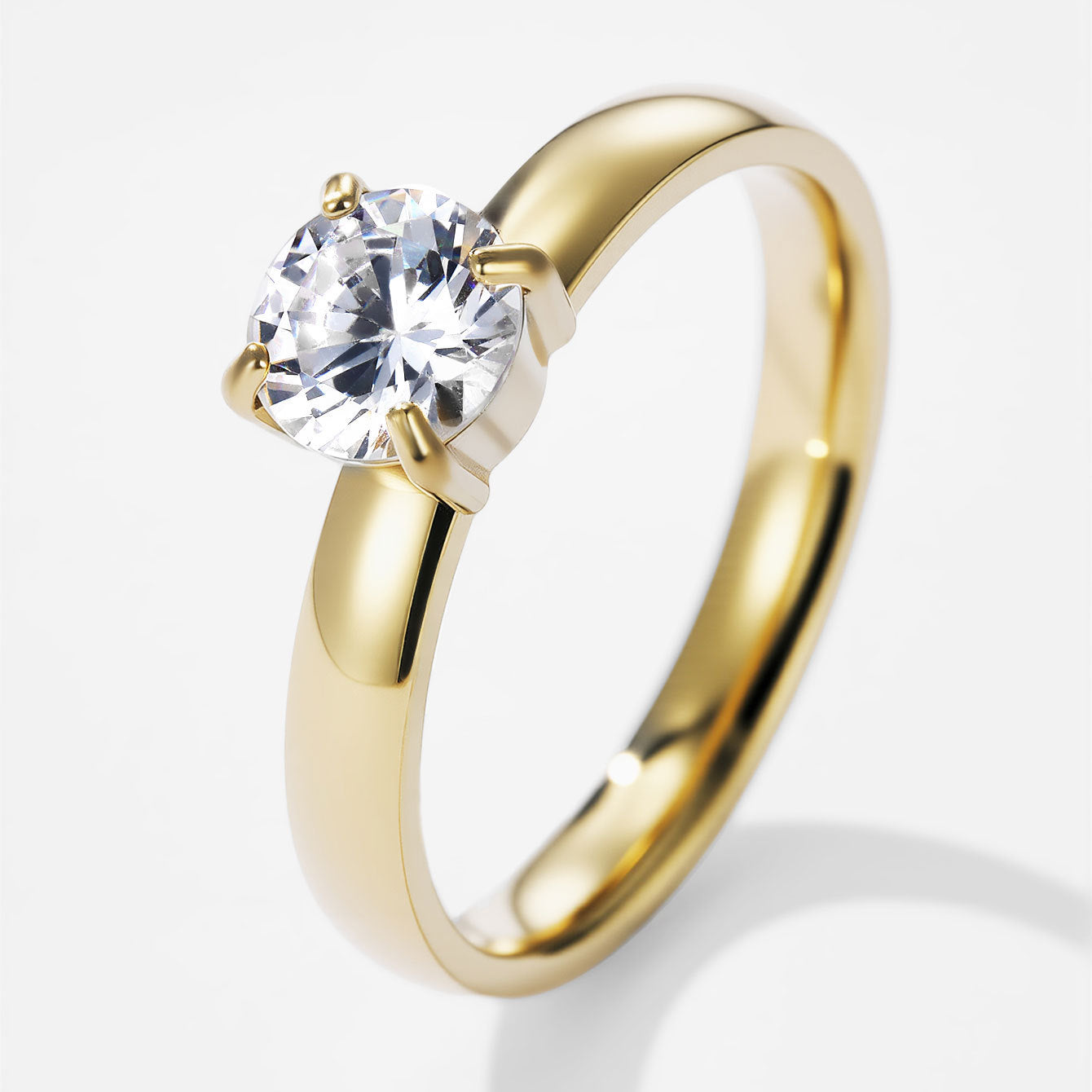 Simple Four-claw Round Diamond Stainless Steel Ring