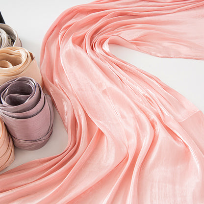 Solid Color Thin Travel Sun Protection Shawl Linen Plain Satin Scarf