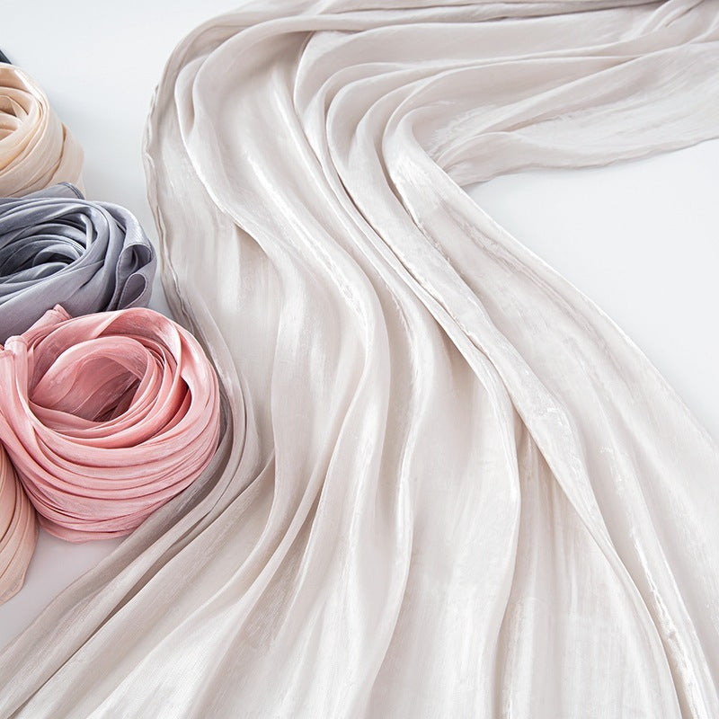 Solid Color Thin Travel Sun Protection Shawl Linen Plain Satin Scarf