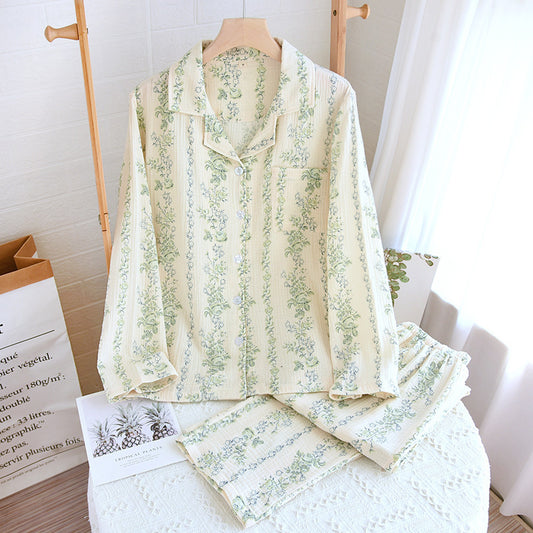 Women's Pure Cotton Lapel Simple Loose Homewear Pajamas Suit