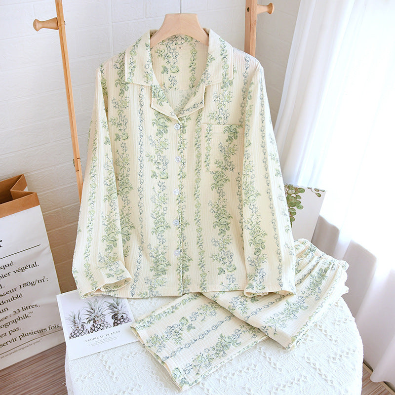 Women's Pure Cotton Lapel Simple Loose Homewear Pajamas Suit
